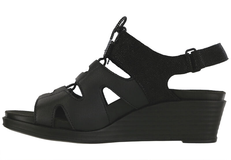 Women's Sedona Lace Up Wedge Sandal in Black/Sparkle – First Step